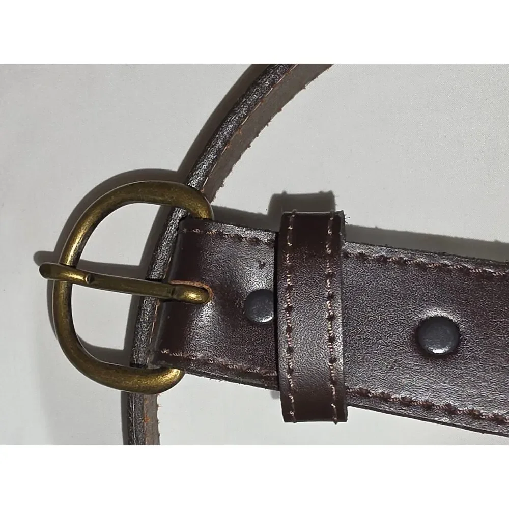 Genuine Leather Belt Made in USA Brown Brass Buckle Stitched 44.75